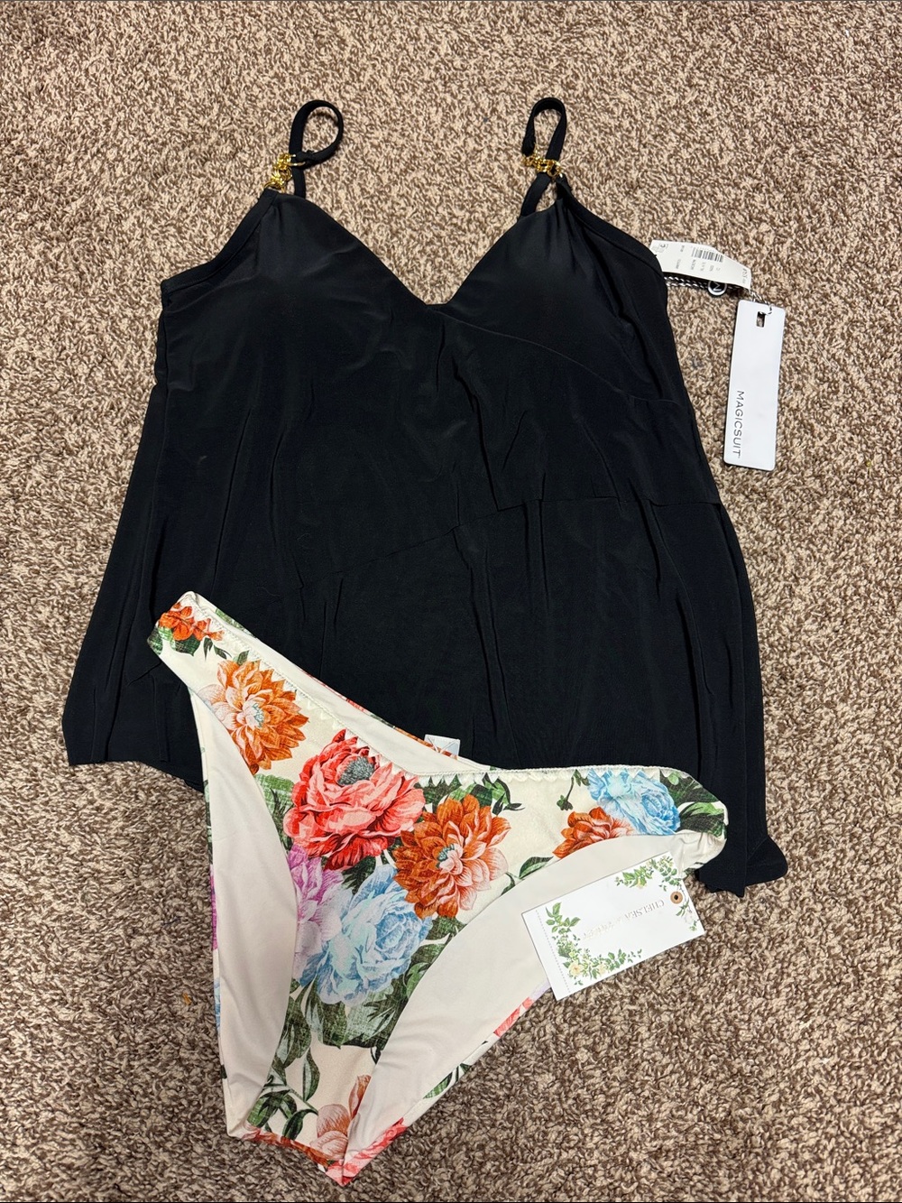 Magicsuit & Chelsea & Violet NWT Black Layered Tankini Top & Reversible bottoms